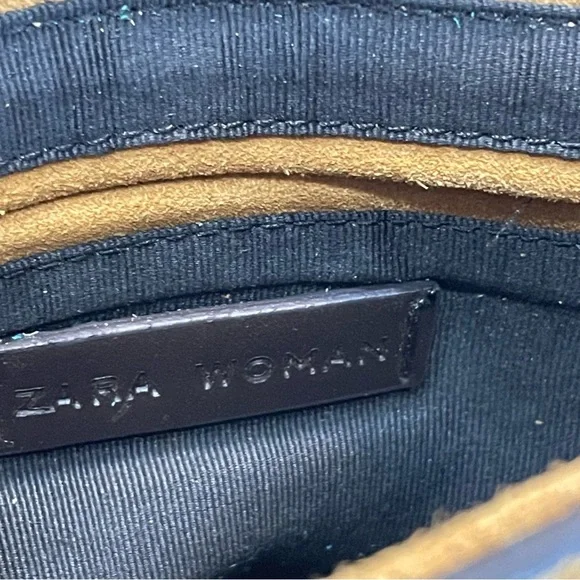 Zara Woman Fringe Suede Crossbody Bag - Tan and Teal. Pre-owned. - Picture 7 of 12